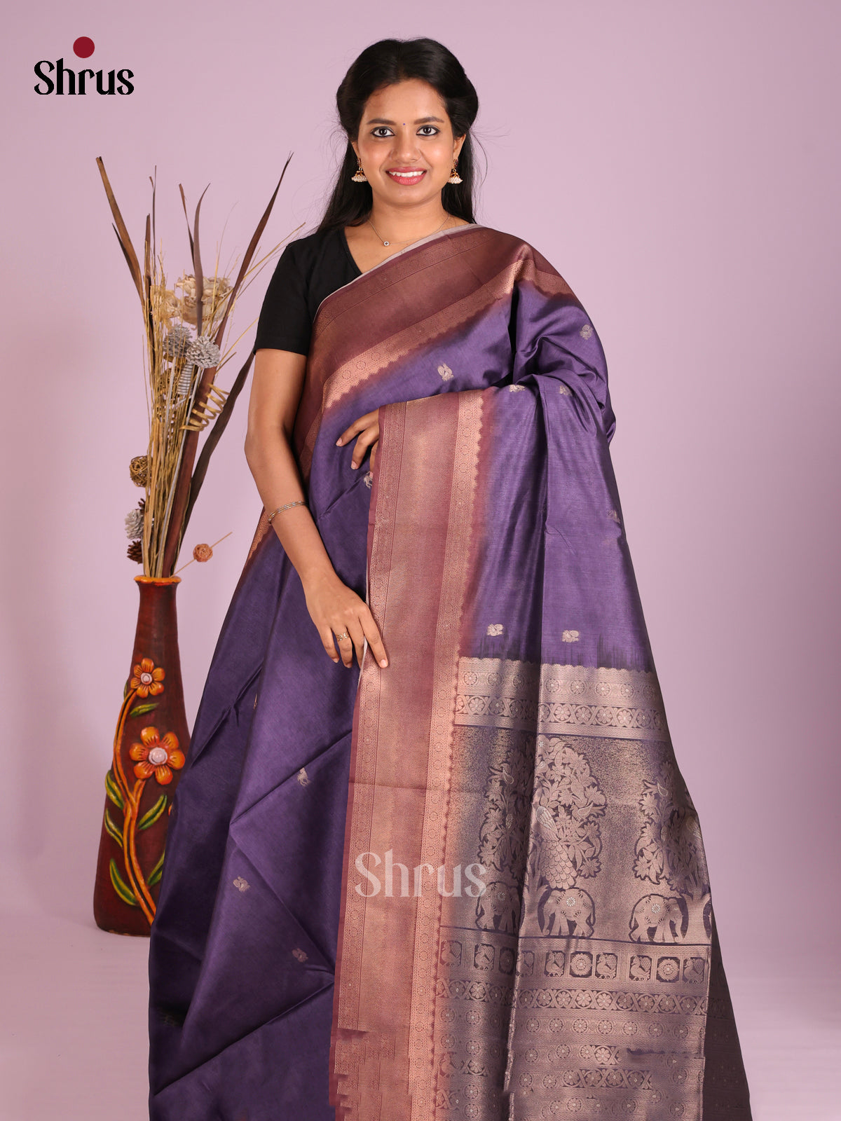 Blue & Brown- Semi Tussar Saree