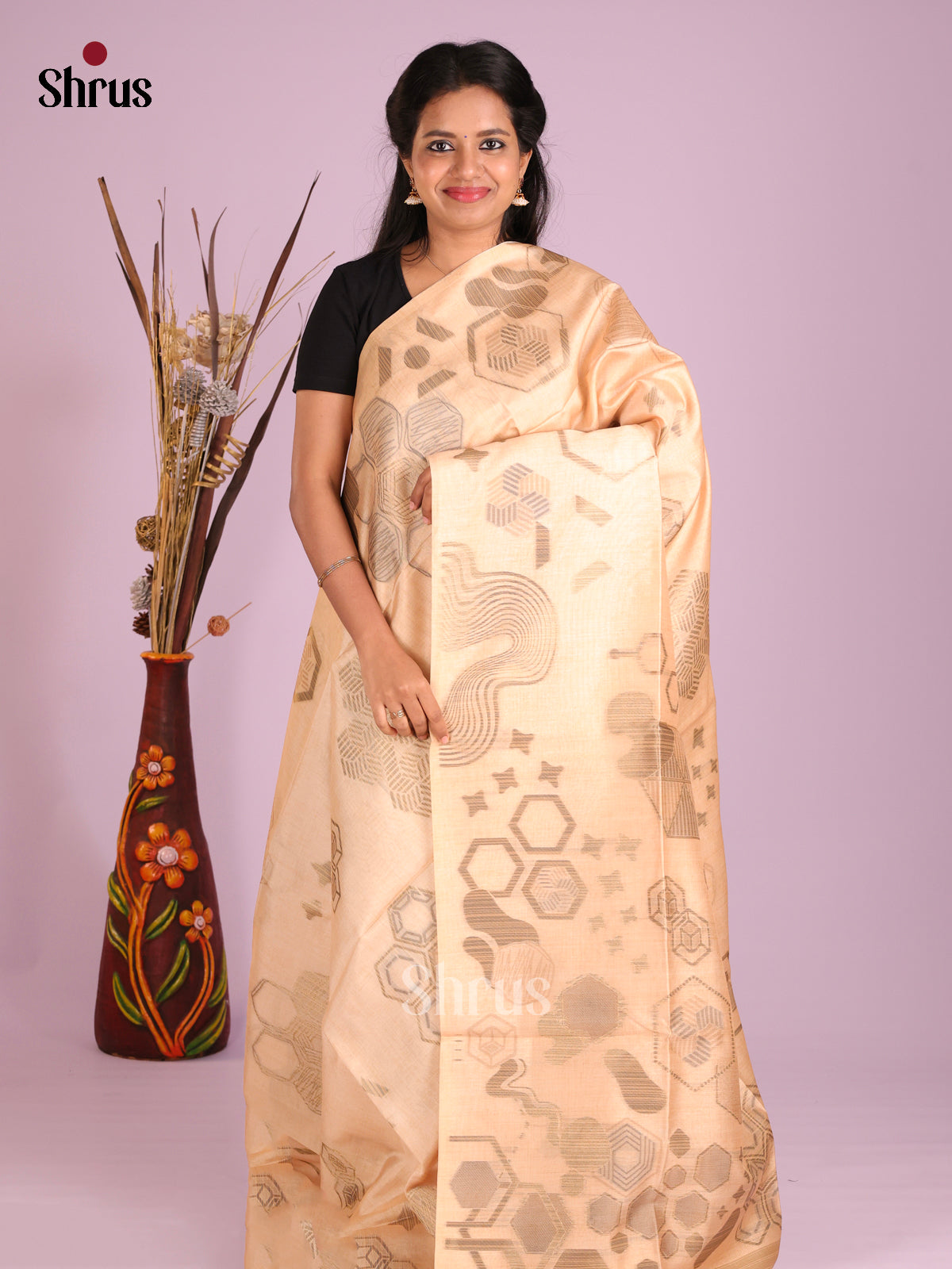 Peach - Semi Tussar Saree