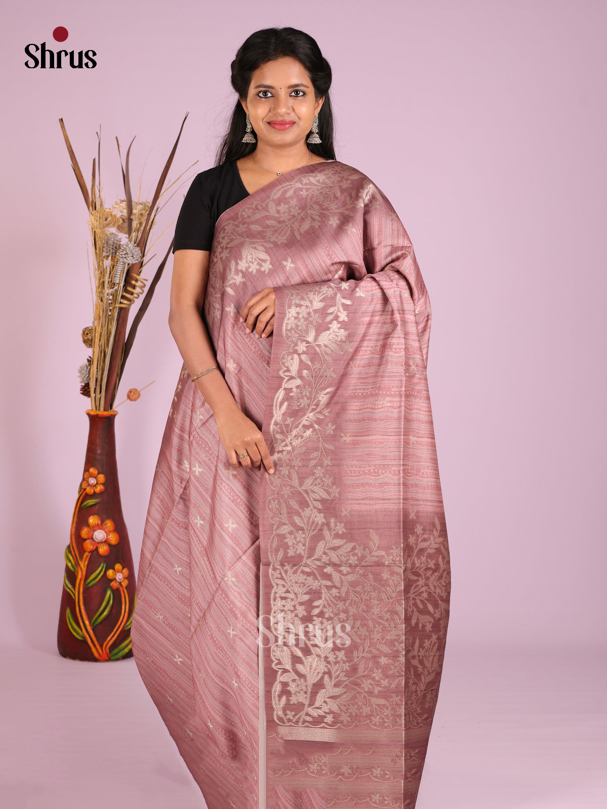 Dusty Brown - Semi Tussar Saree
