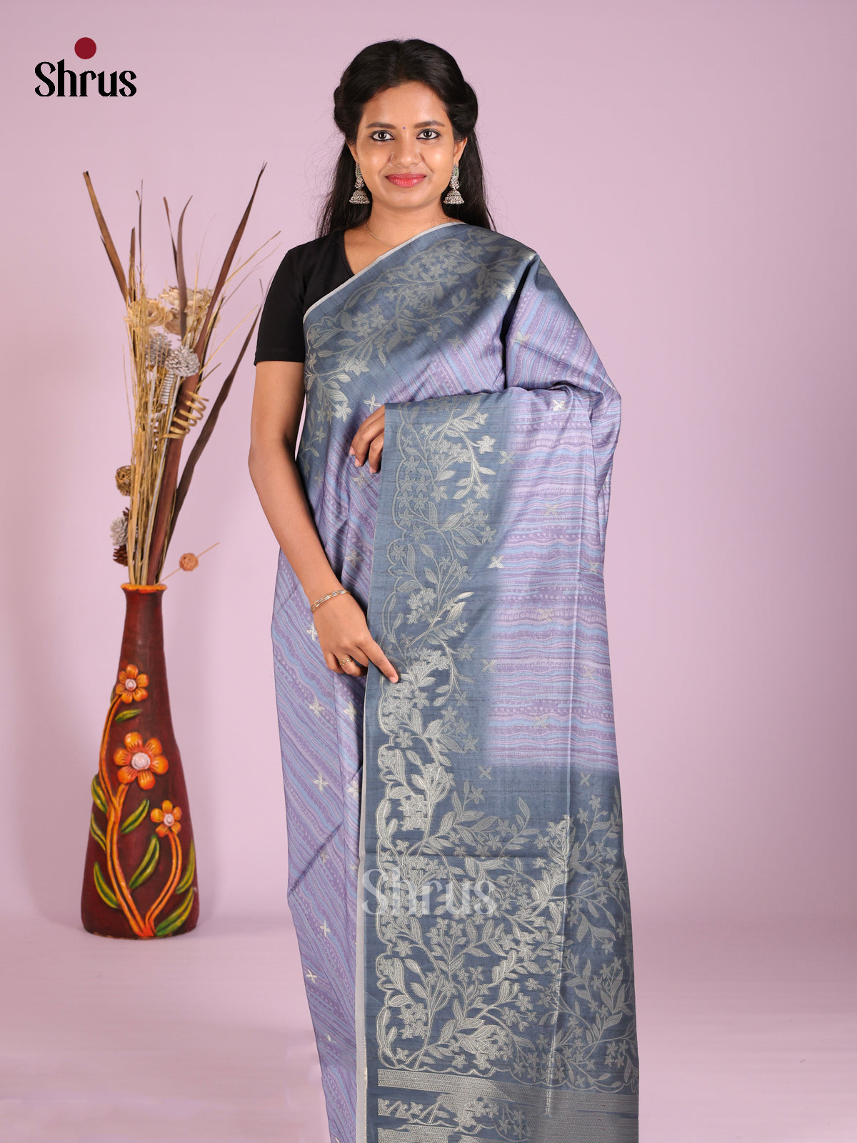 Lavender & Grey - Semi Tussar Saree