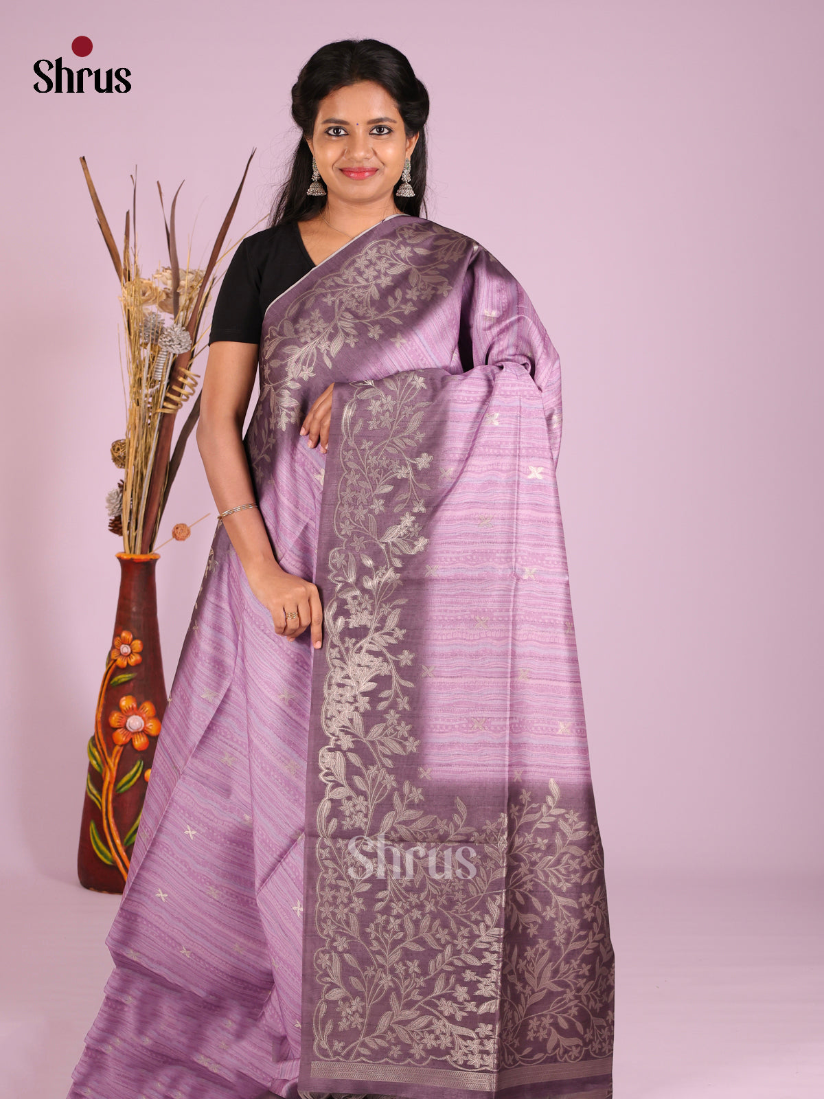 Lavender & Purple - Semi Tussar Saree