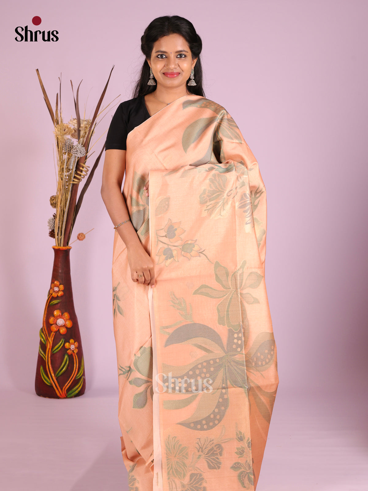 Peach - Semi Tussar Saree