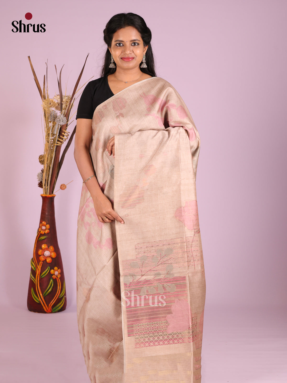Grey - Semi Tussar Saree