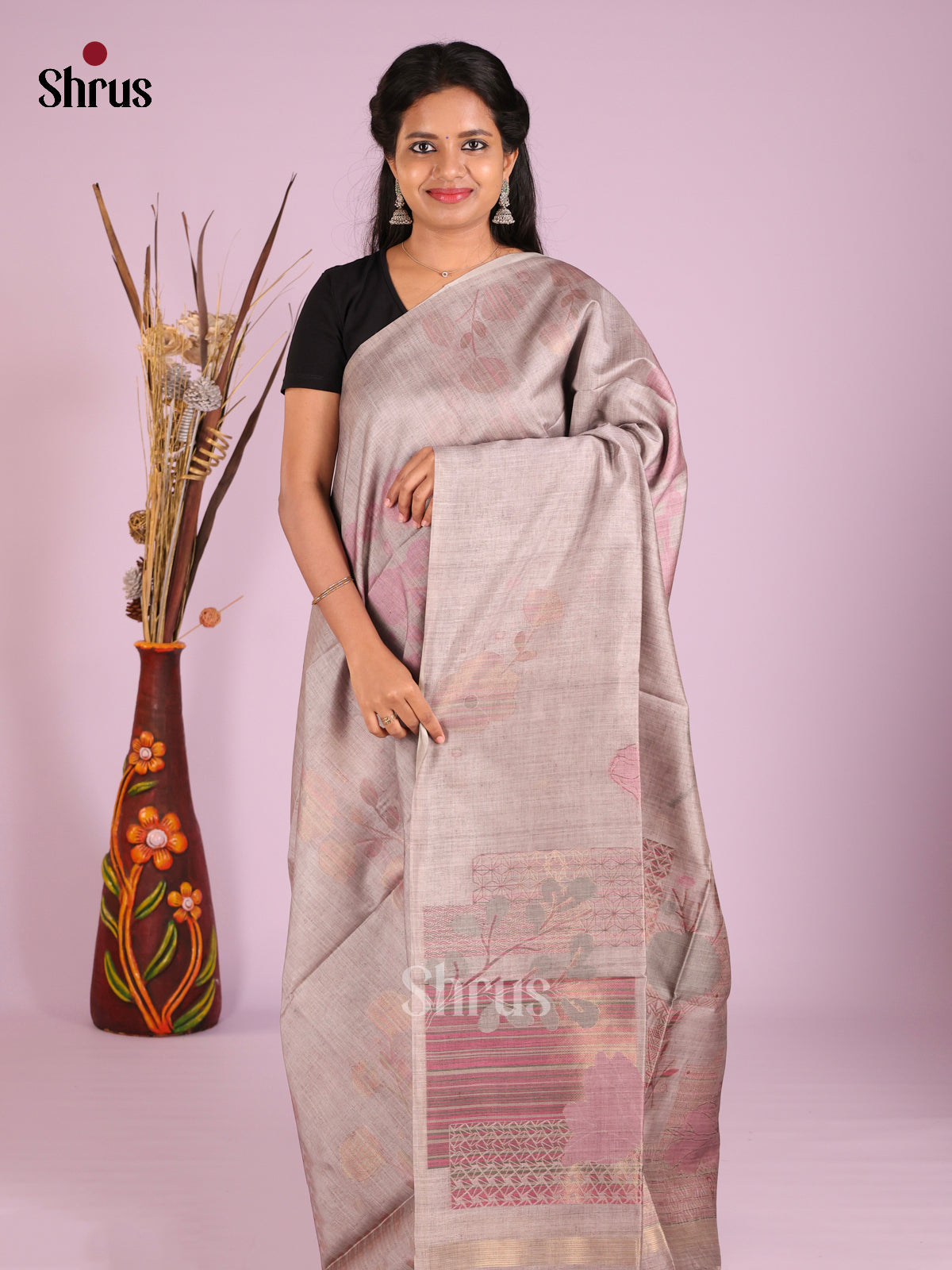 Grey - Semi Tussar Saree