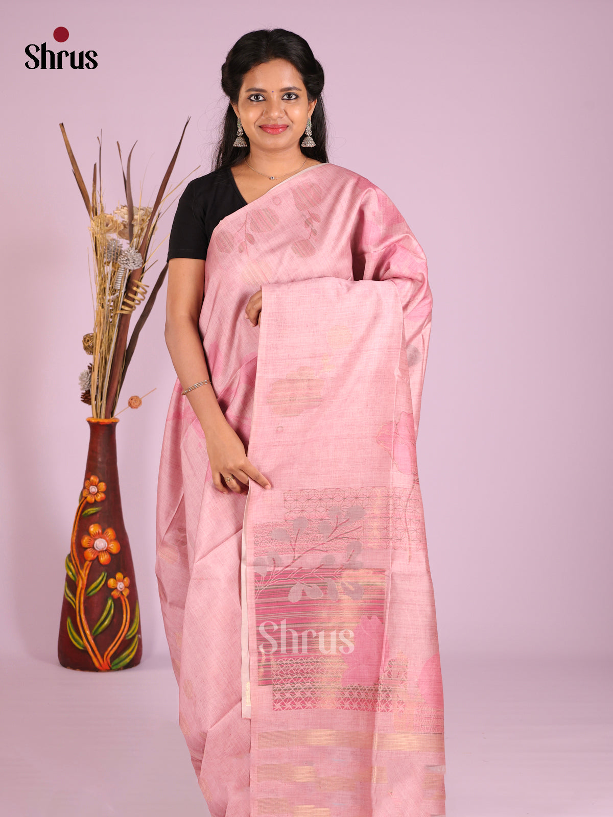 Pink - Semi Tussar Saree