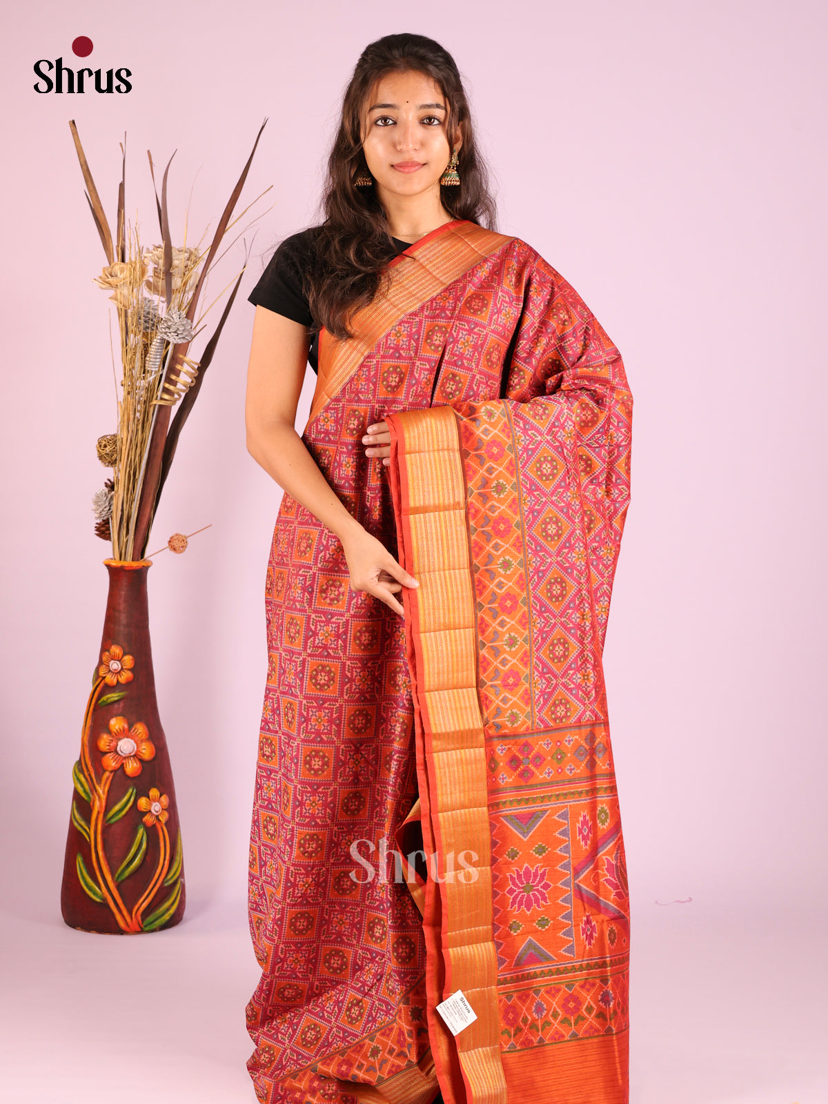 Purple & Brick- Semi Patola Saree