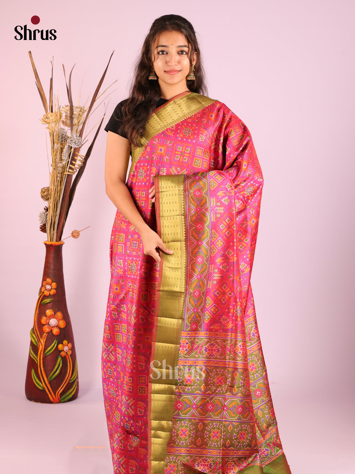 Pink & Green - Semi Patola Saree