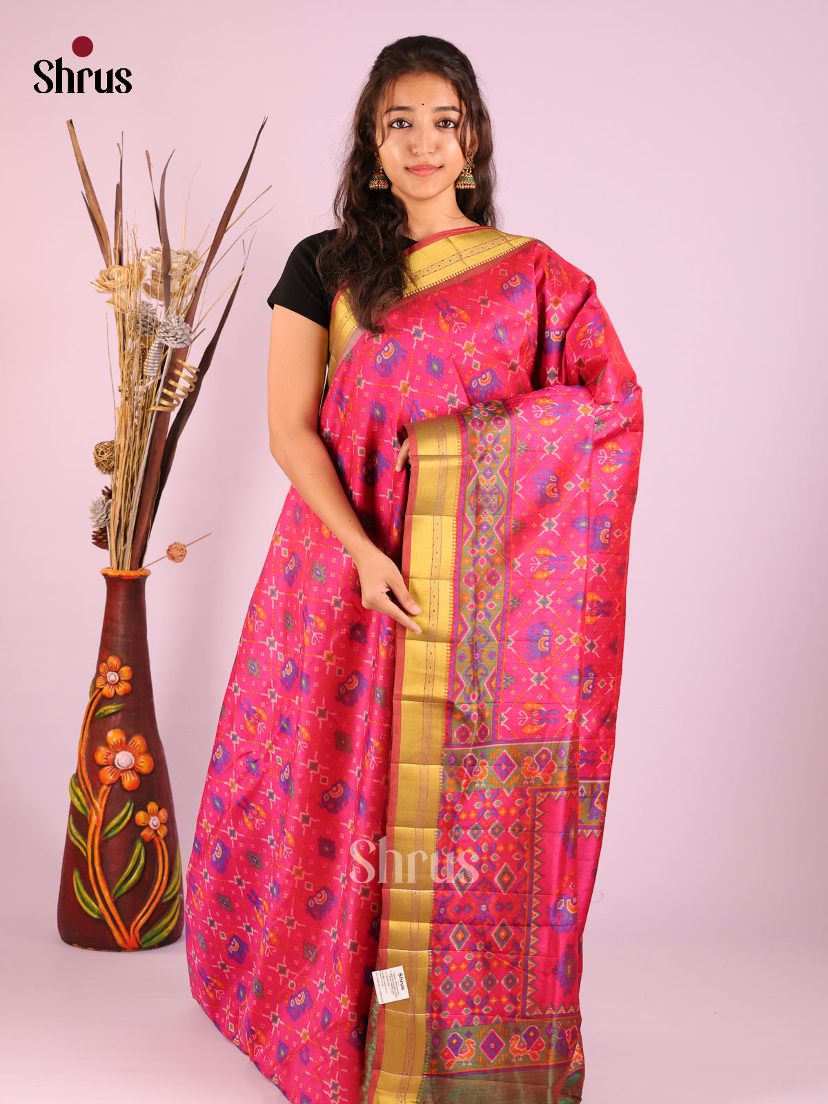 Pink & Green - Semi Patola Saree