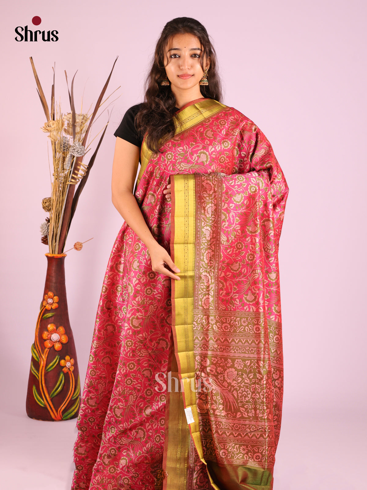 Pink & Green - Semi Patola Saree