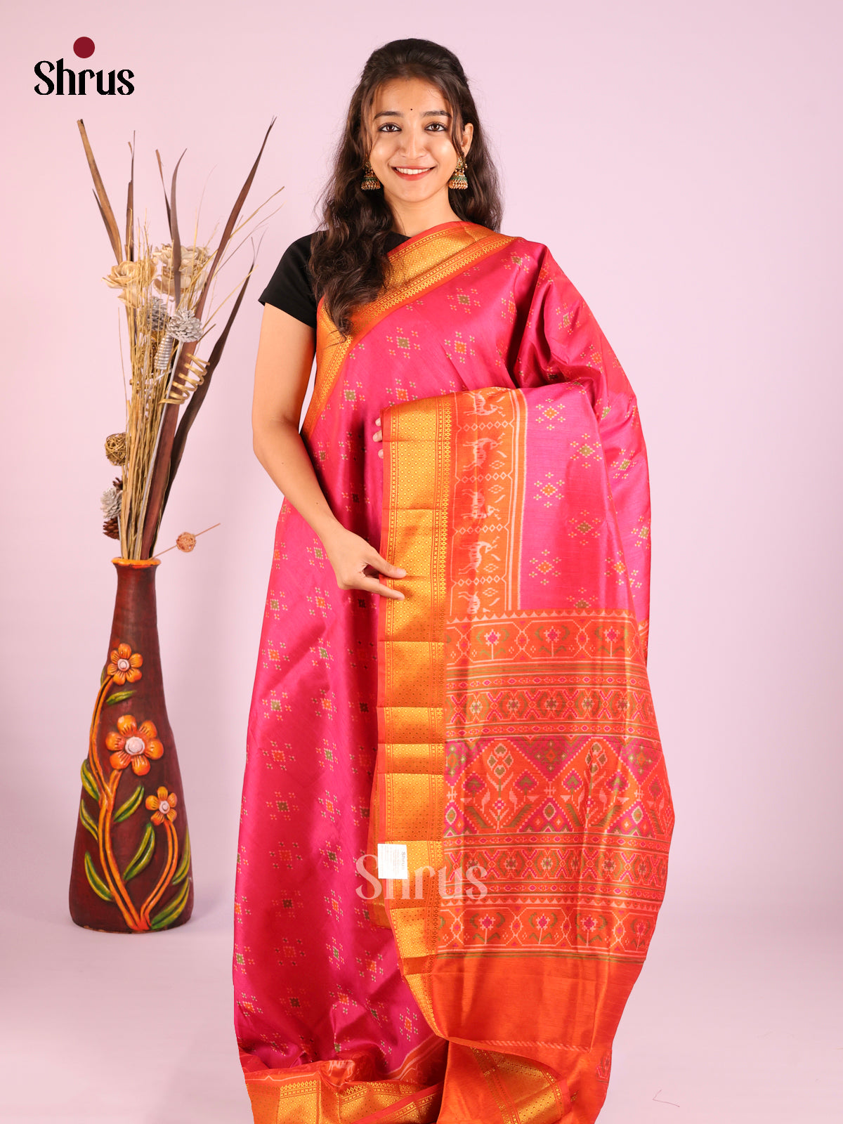 Pink & Orange - Semi Patola Saree