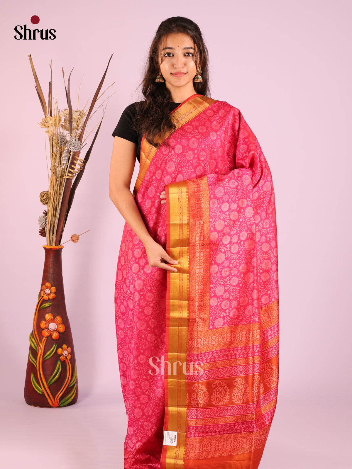 Pink & Brick - Semi Patola Saree