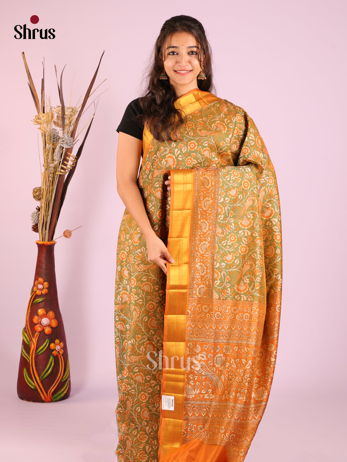 Green & Orange- Semi Patola Saree