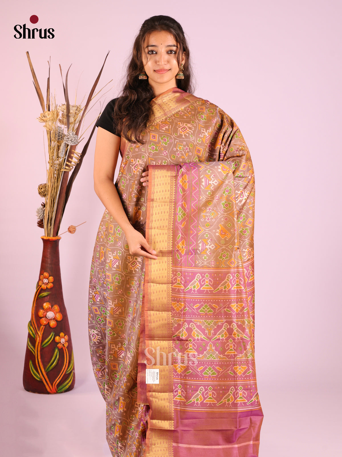 Light Brown & Purple - Semi Patola Saree