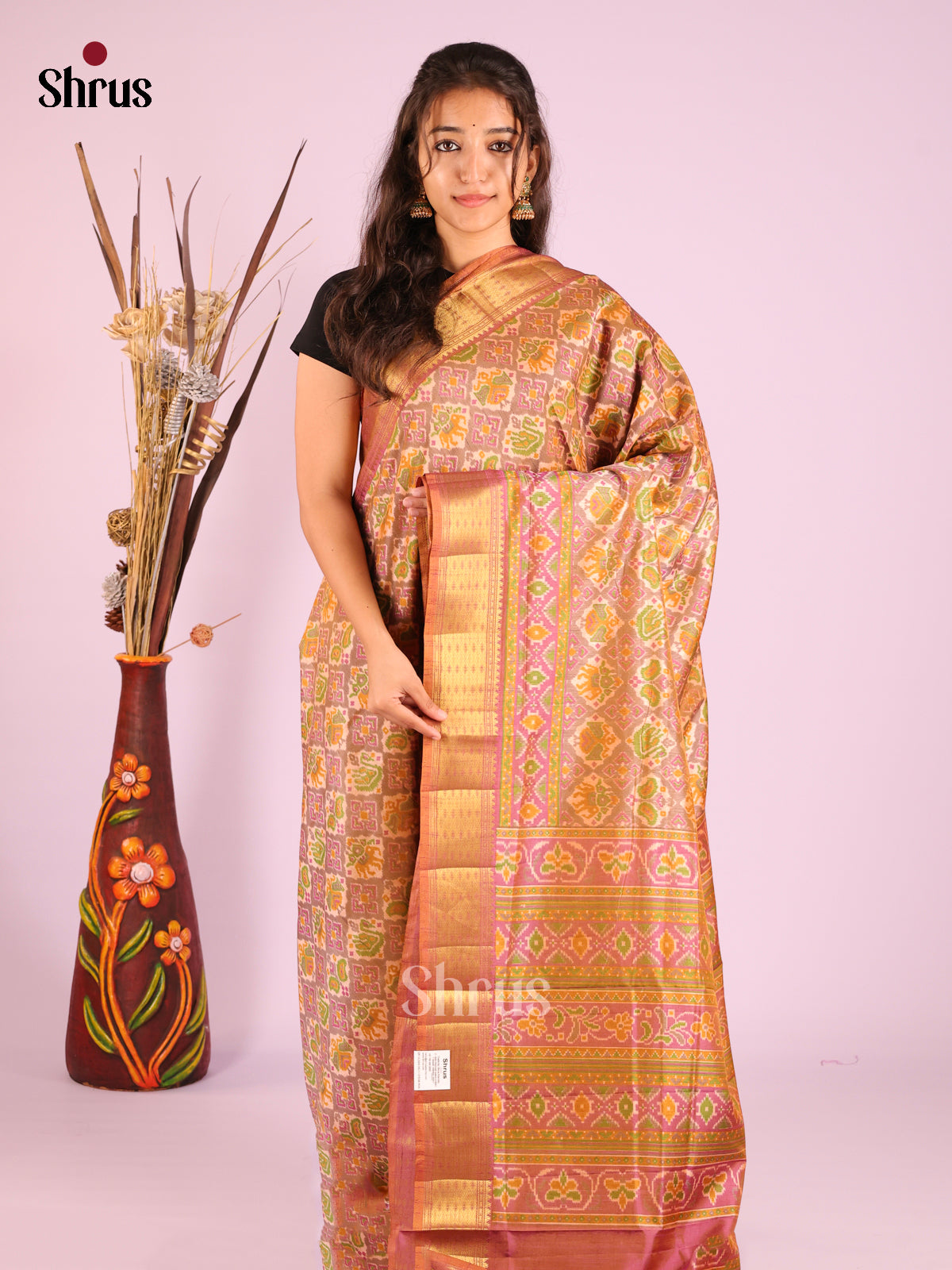 Purple & Brick- Semi Patola Saree