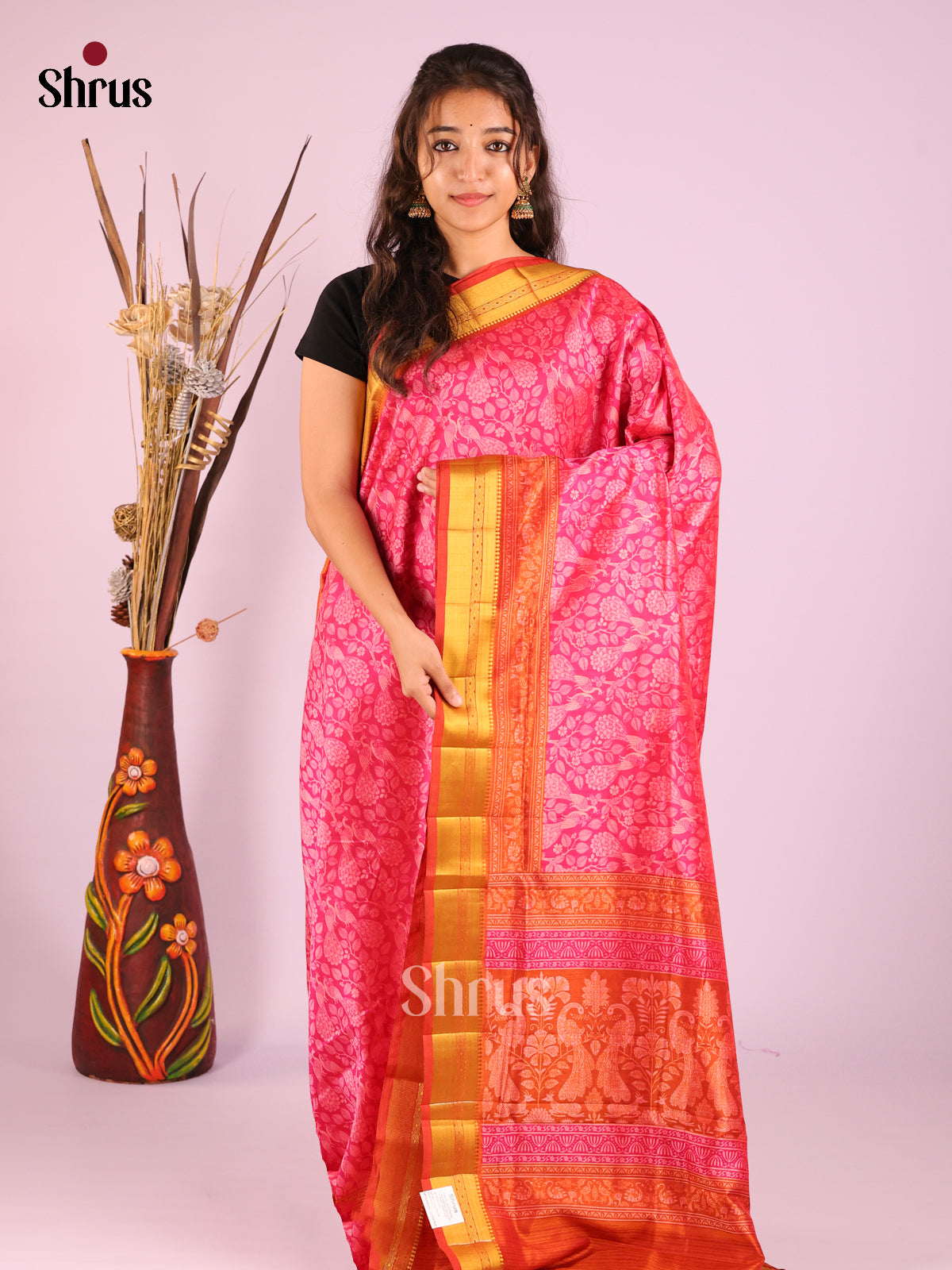 Pink & Red - Semi Patola Saree