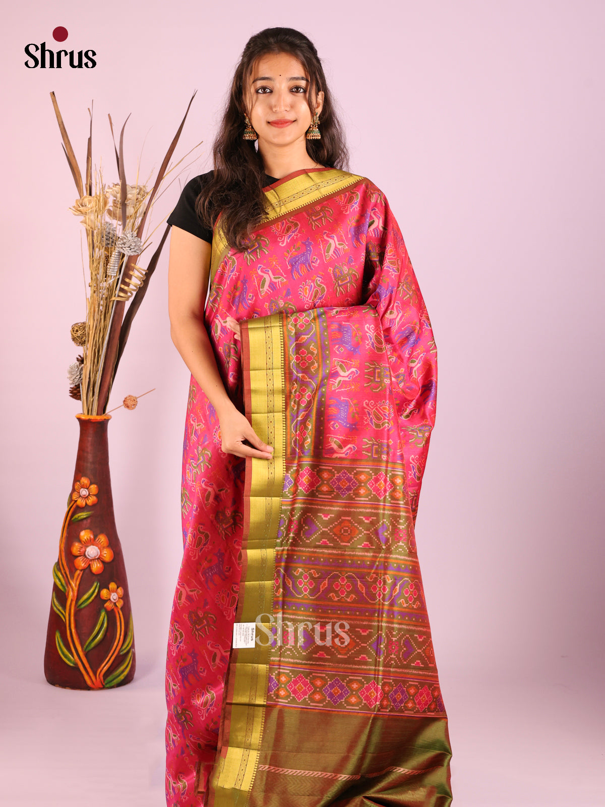 Pink & Green - Semi Patola Saree