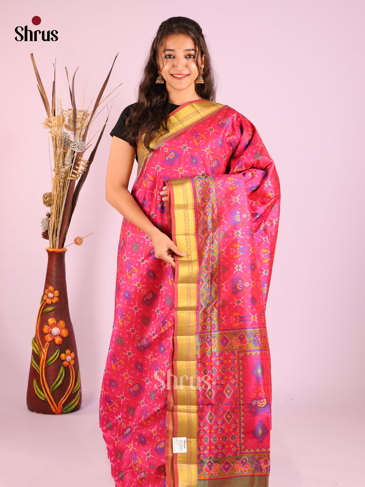 Pink & Green- Semi Patola Saree
