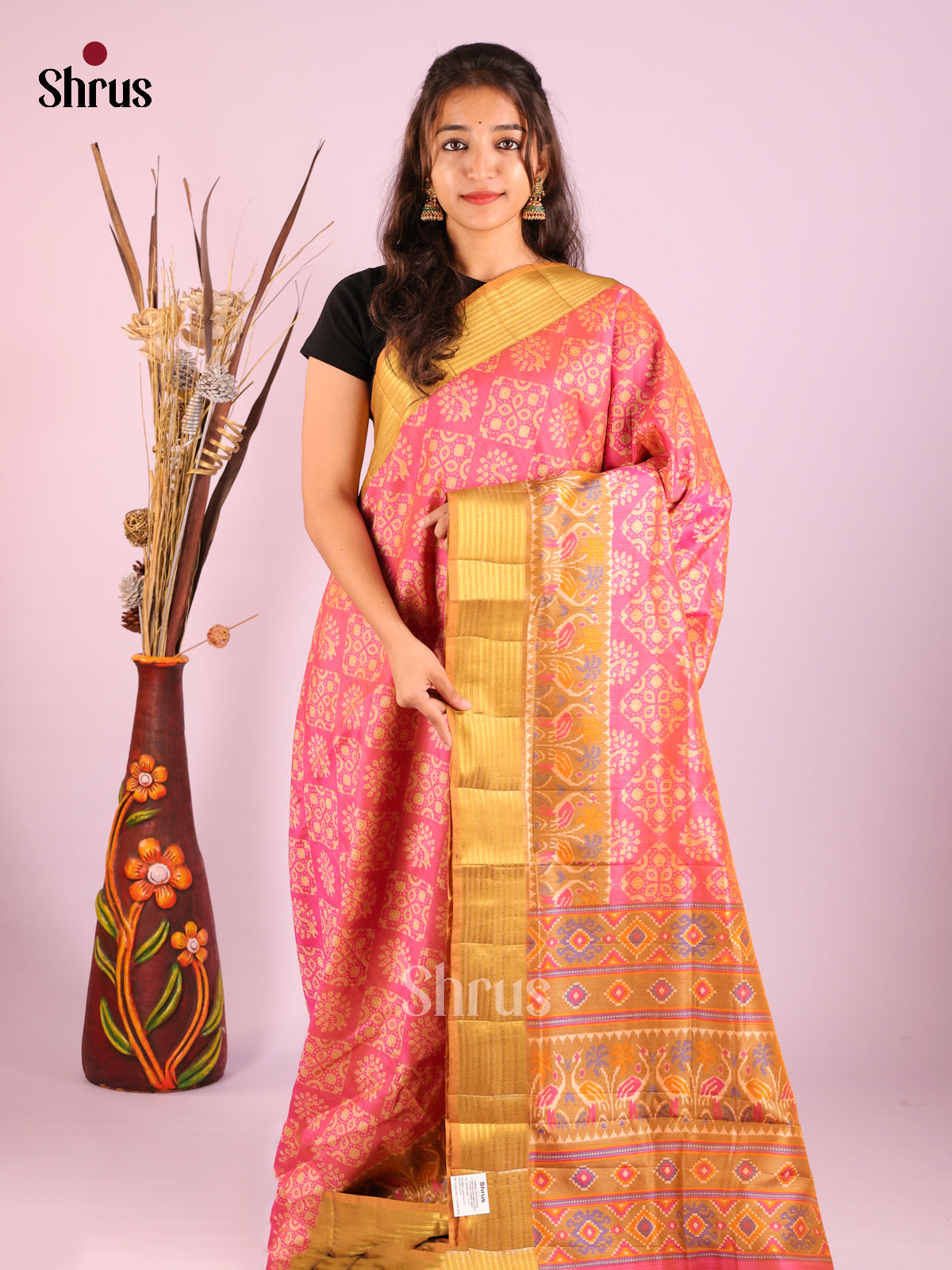 Pink & Mustard- Semi Patola Saree