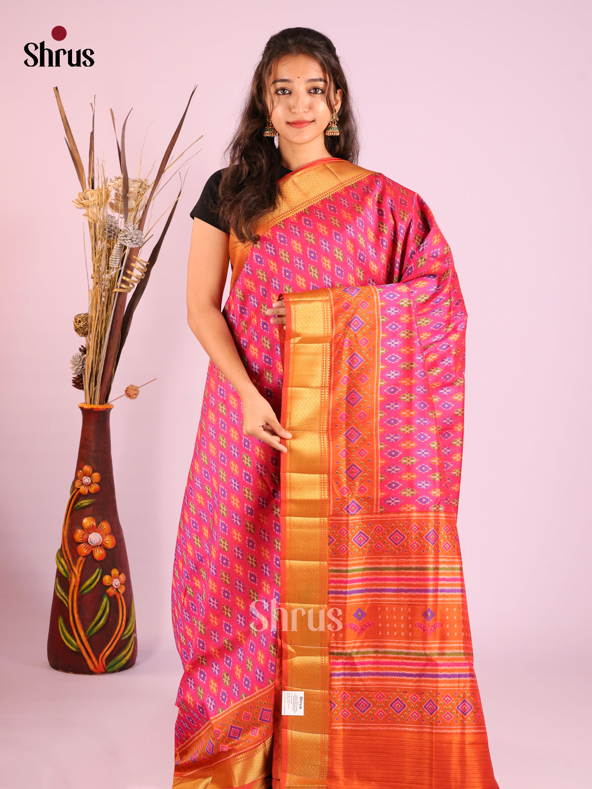 Pink & Red - Semi Patola Saree