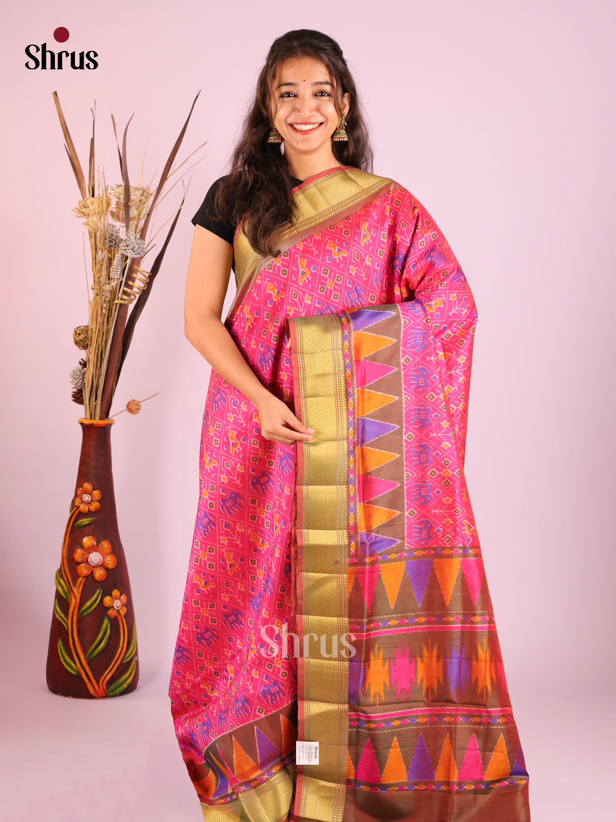Pink & Brown - Semi Patola Saree