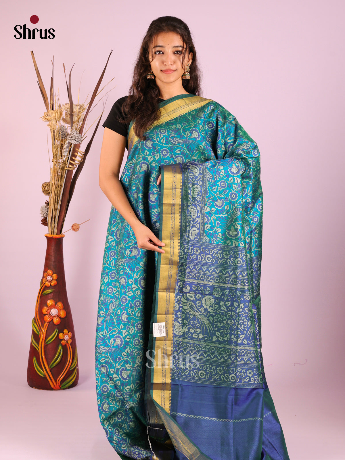 Green & Blue- Semi Patola Saree