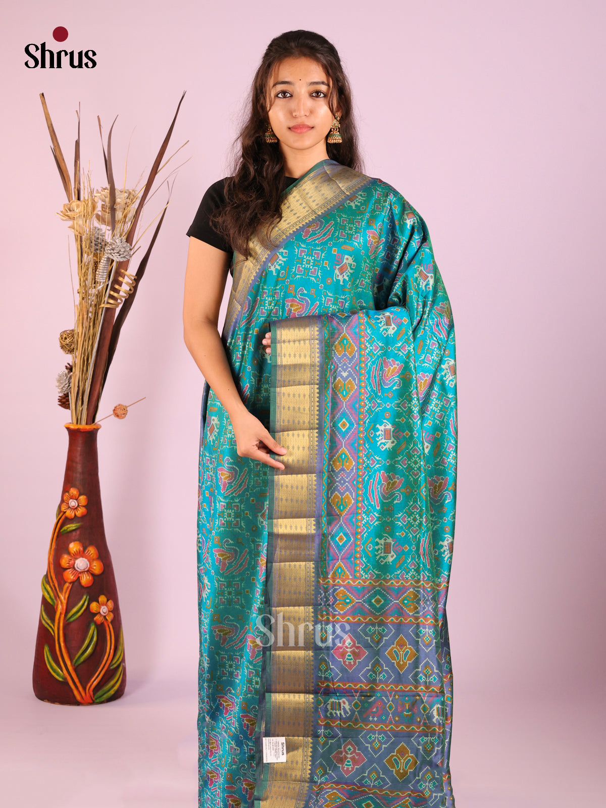 Teal & Purple - Semi Patola Saree