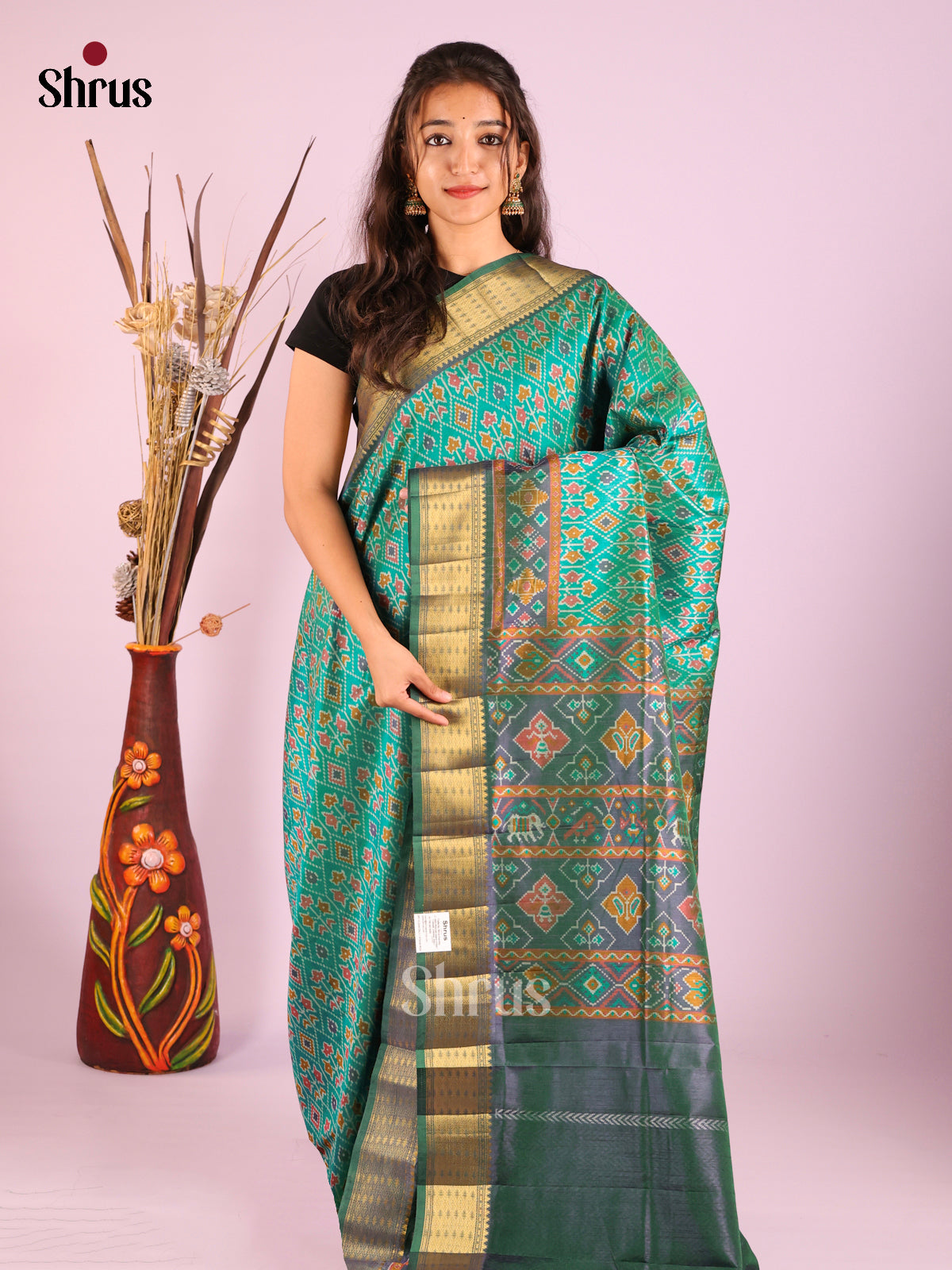 Green & Dark Green - Semi Patola Saree