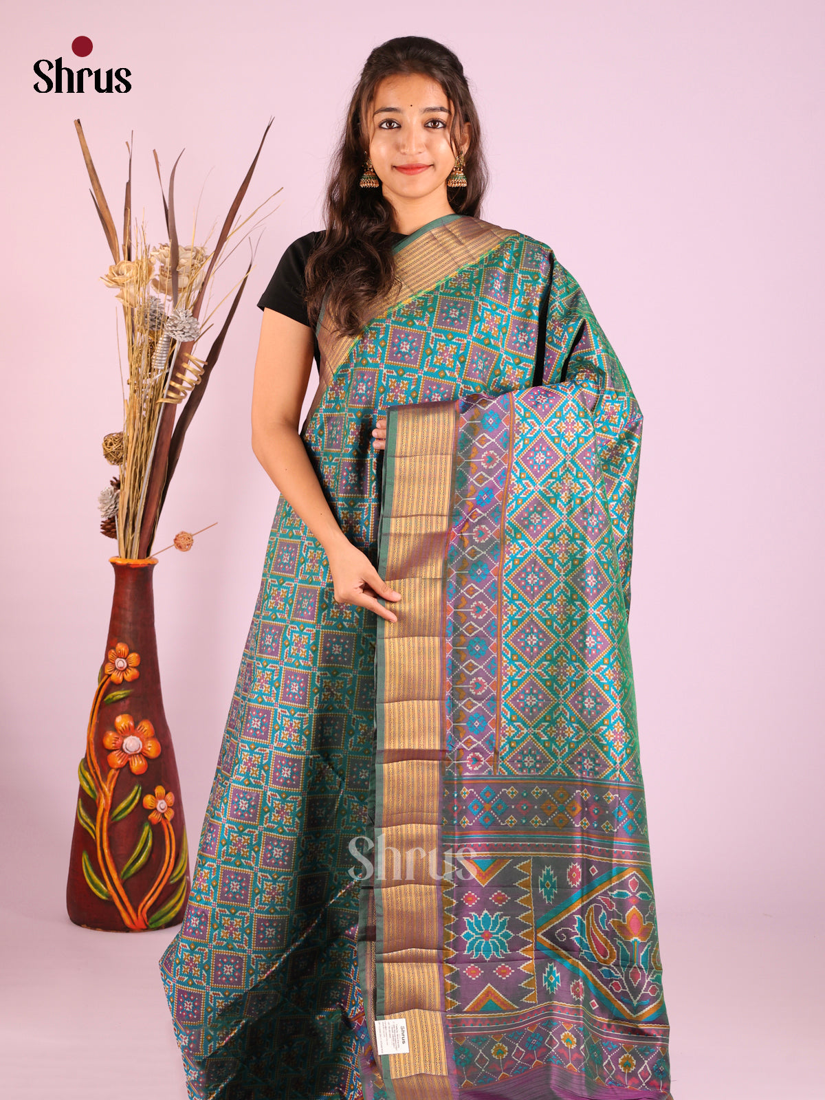 Green & Purple - Semi Patola Saree