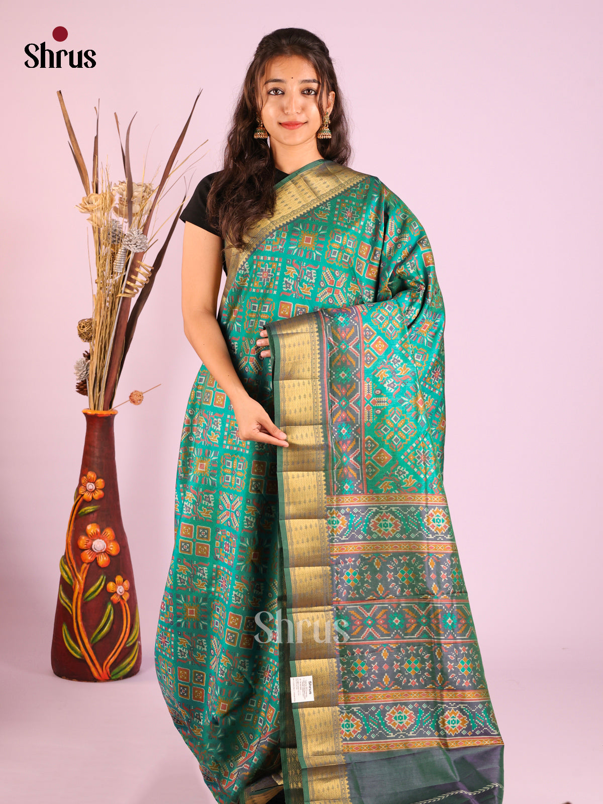Green & Dark Green- Semi Patola Saree