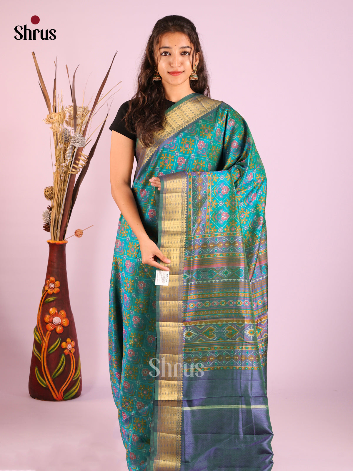 Green & Blue- Semi Patola Saree