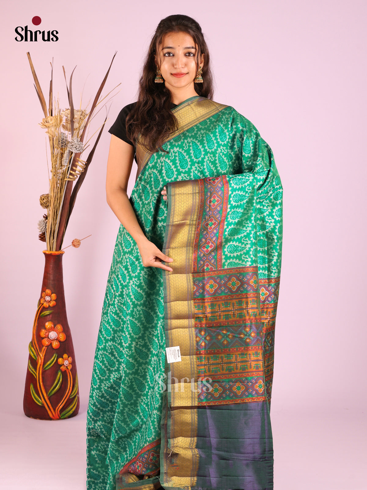 Green & Purple - Semi Patola Saree
