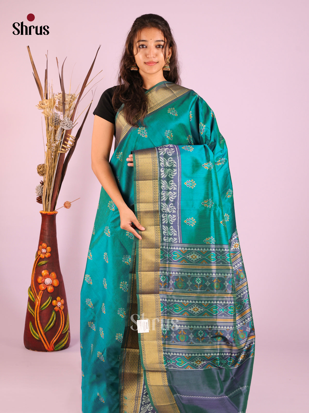 Green & Dark Green - Semi Patola Saree