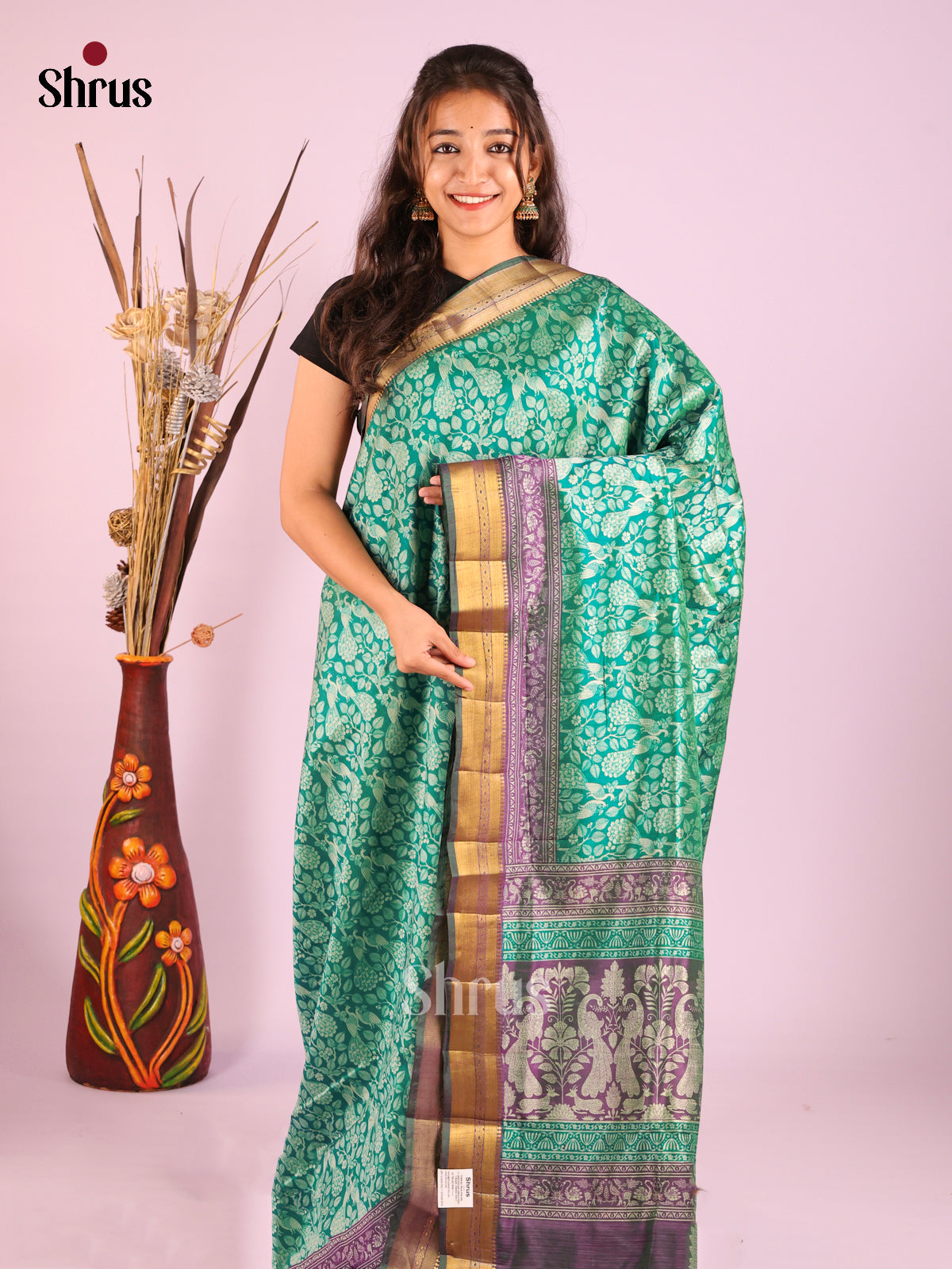 Green & Purple - Semi Patola Saree