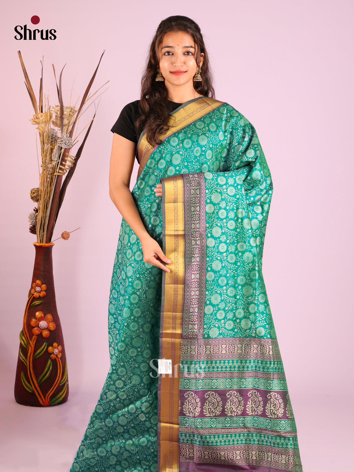 Green & Purple - Semi Patola Saree