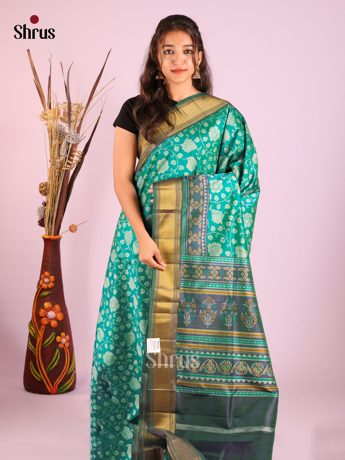 Green & Dark Green - Semi Patola Saree