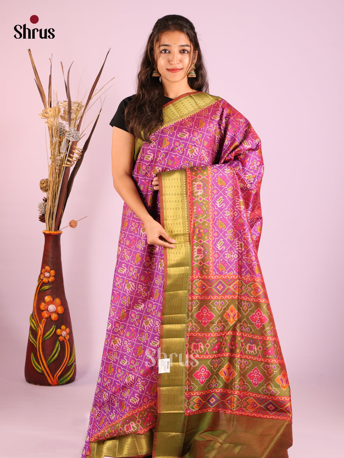 Purple & Green - Semi Patola Saree