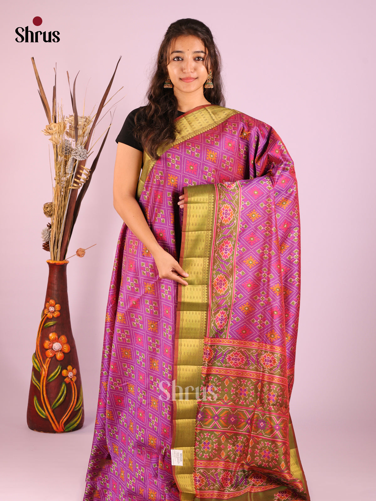 Purple & Green - Semi Patola Saree
