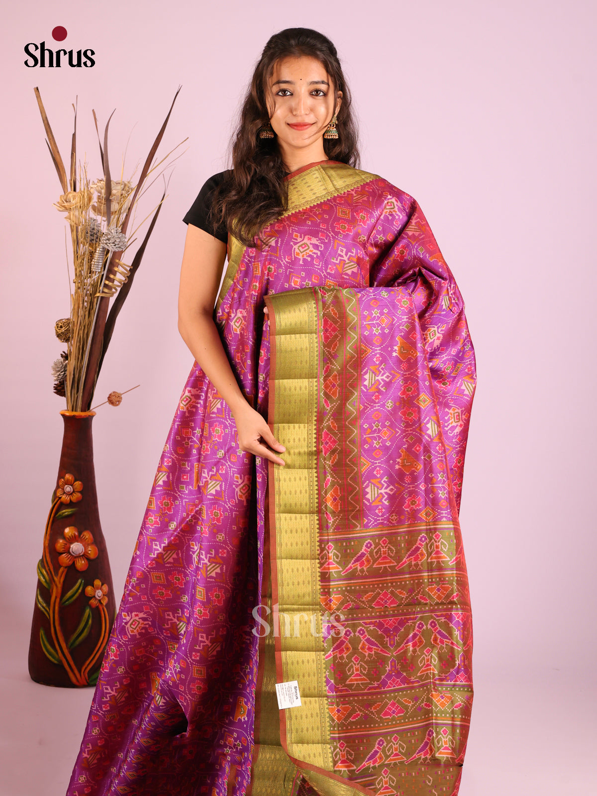 Purple & Green - Semi Patola Saree