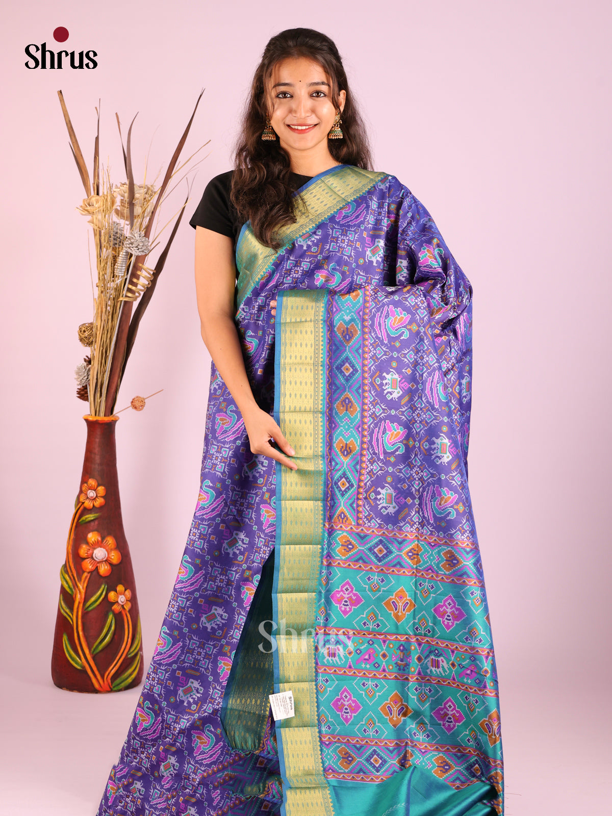 Blue & Green - Semi Patola Saree