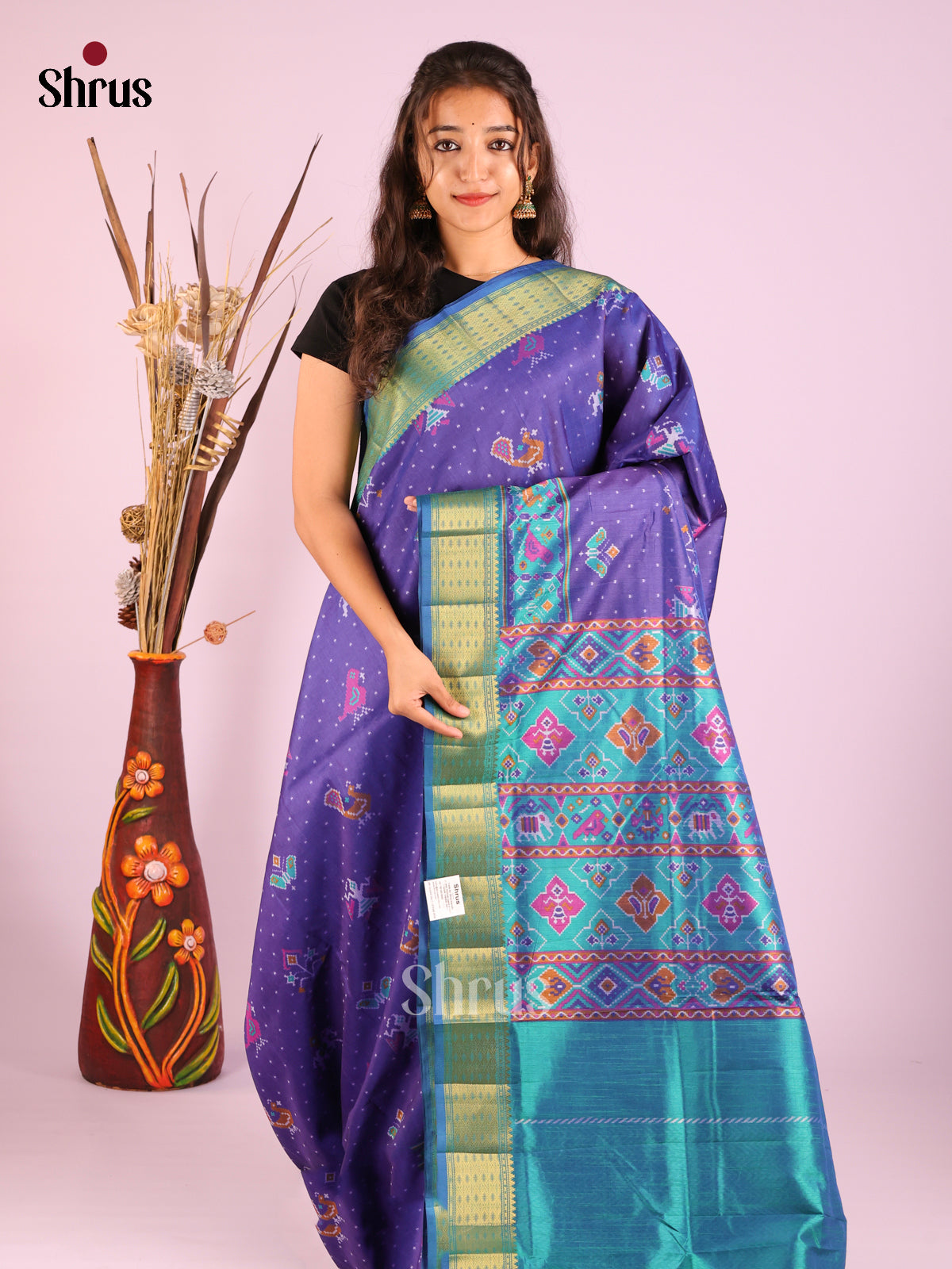 Blue & Teal- Semi Patola Saree
