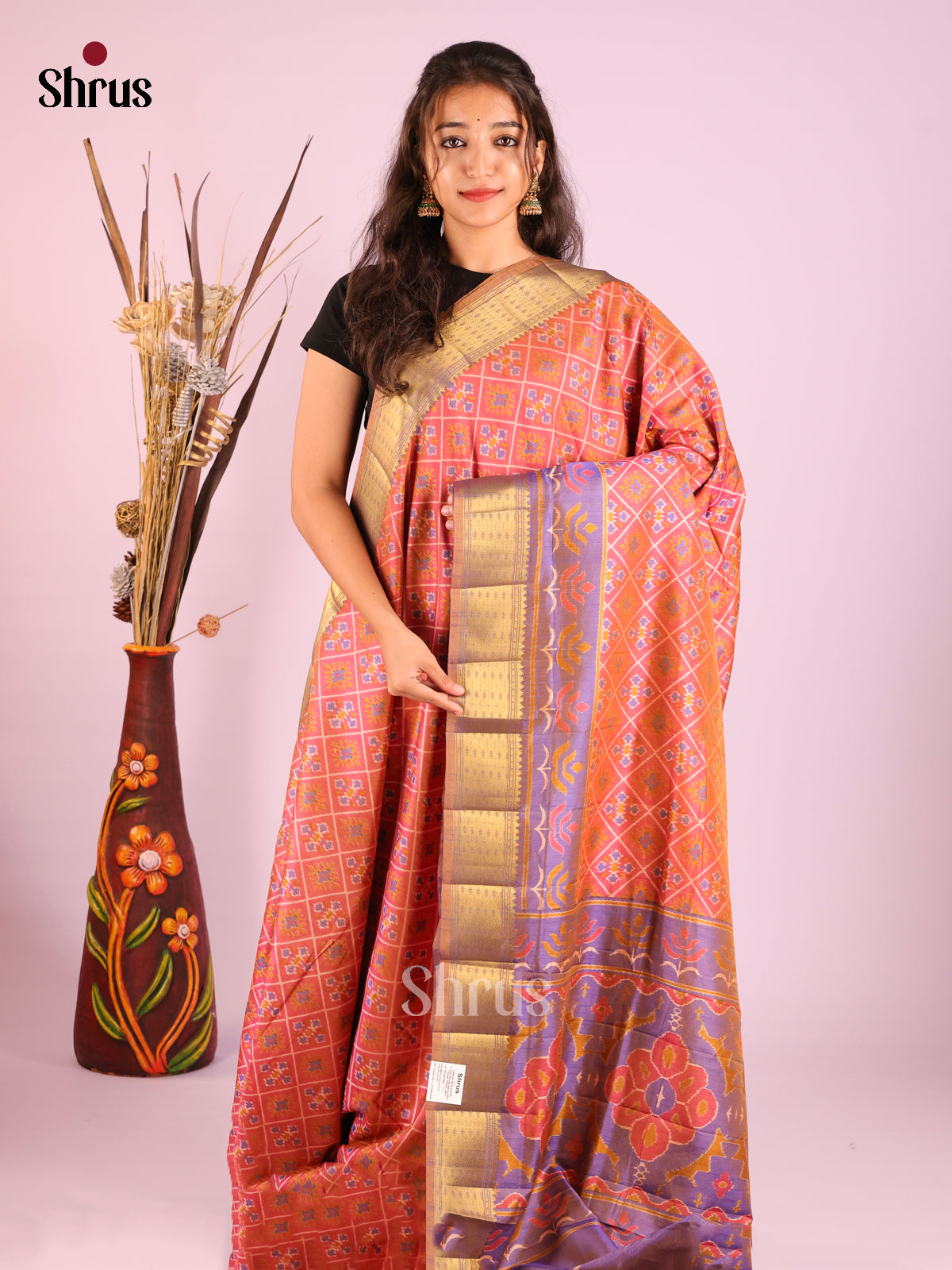 Orange & Purple - Semi Patola Saree