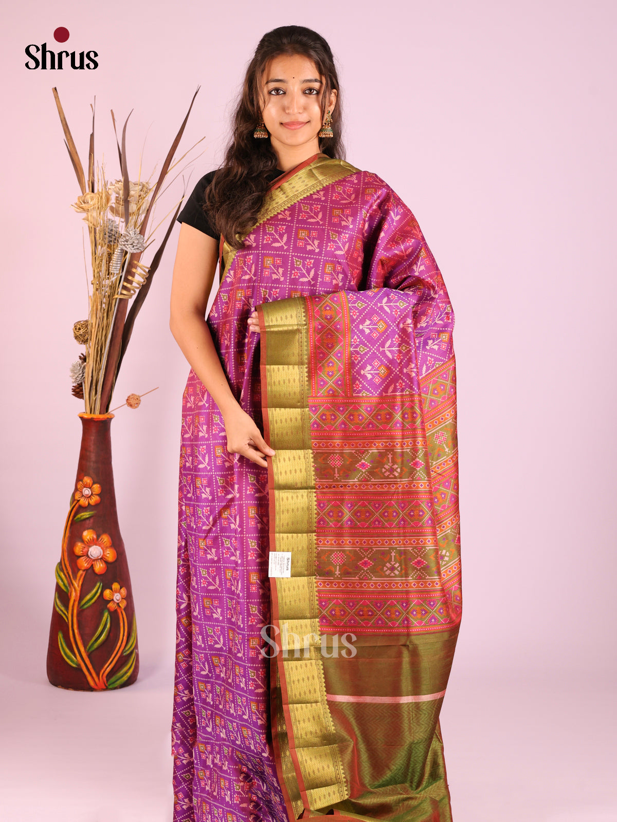Purple & Green - Semi Patola Saree