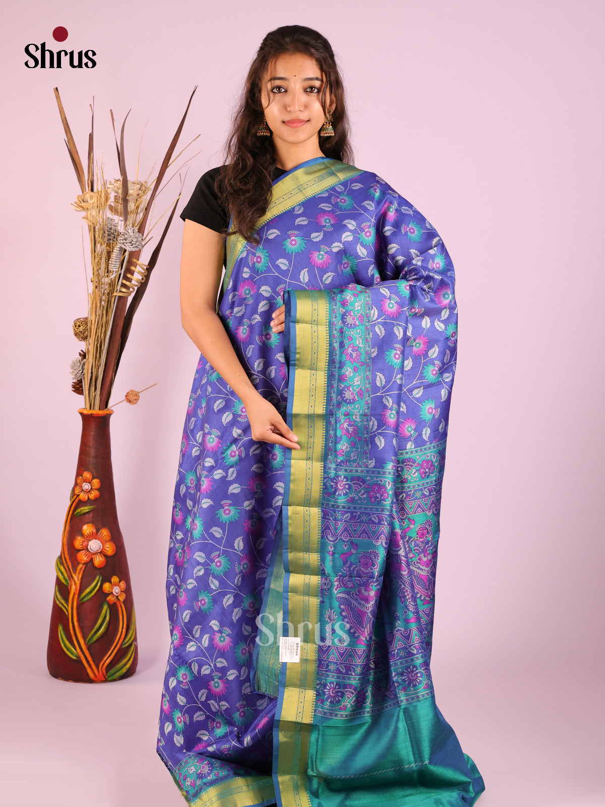 Blue & Green - Semi Patola Saree