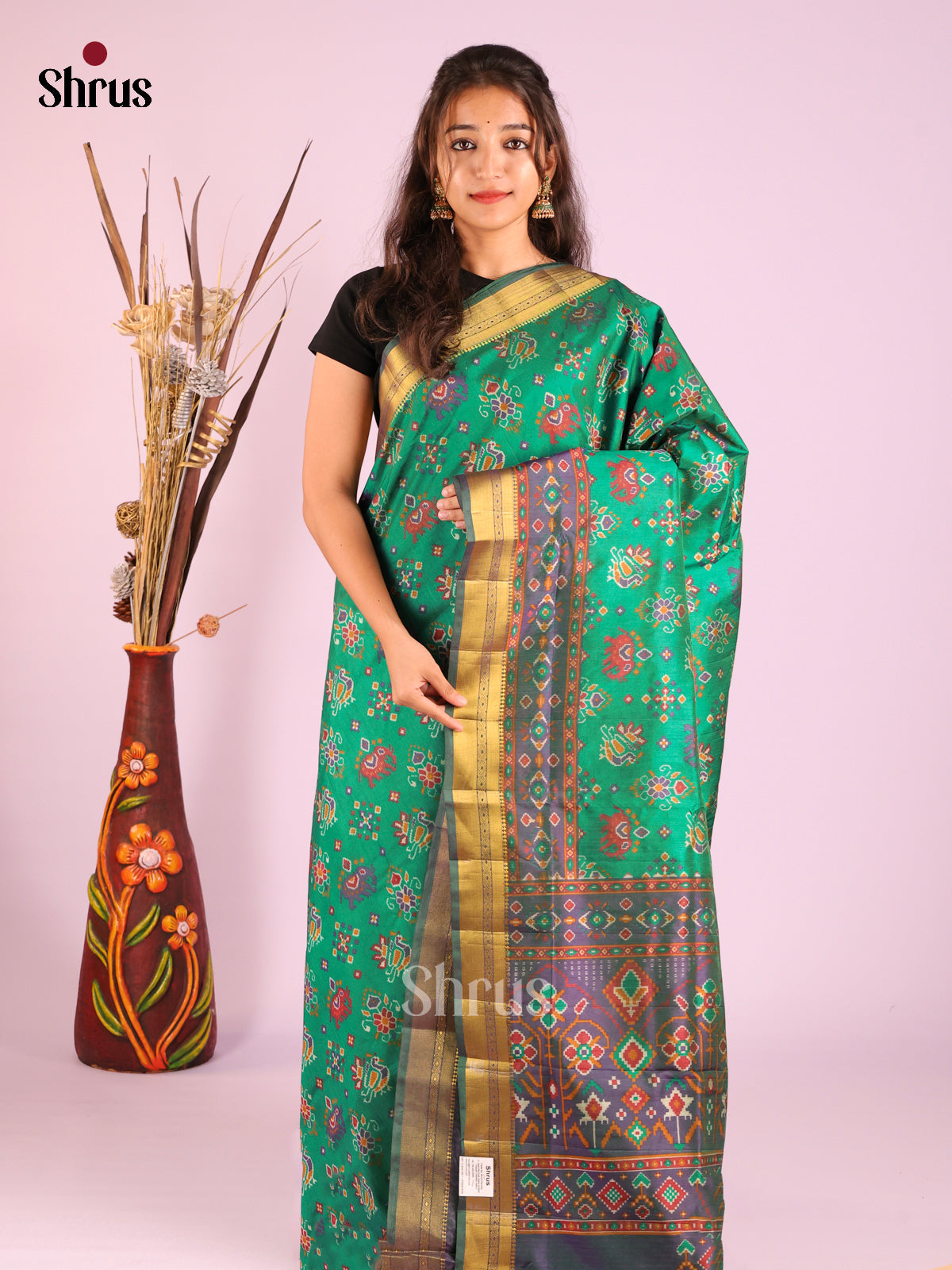 Green & Purple - Semi Patola Saree