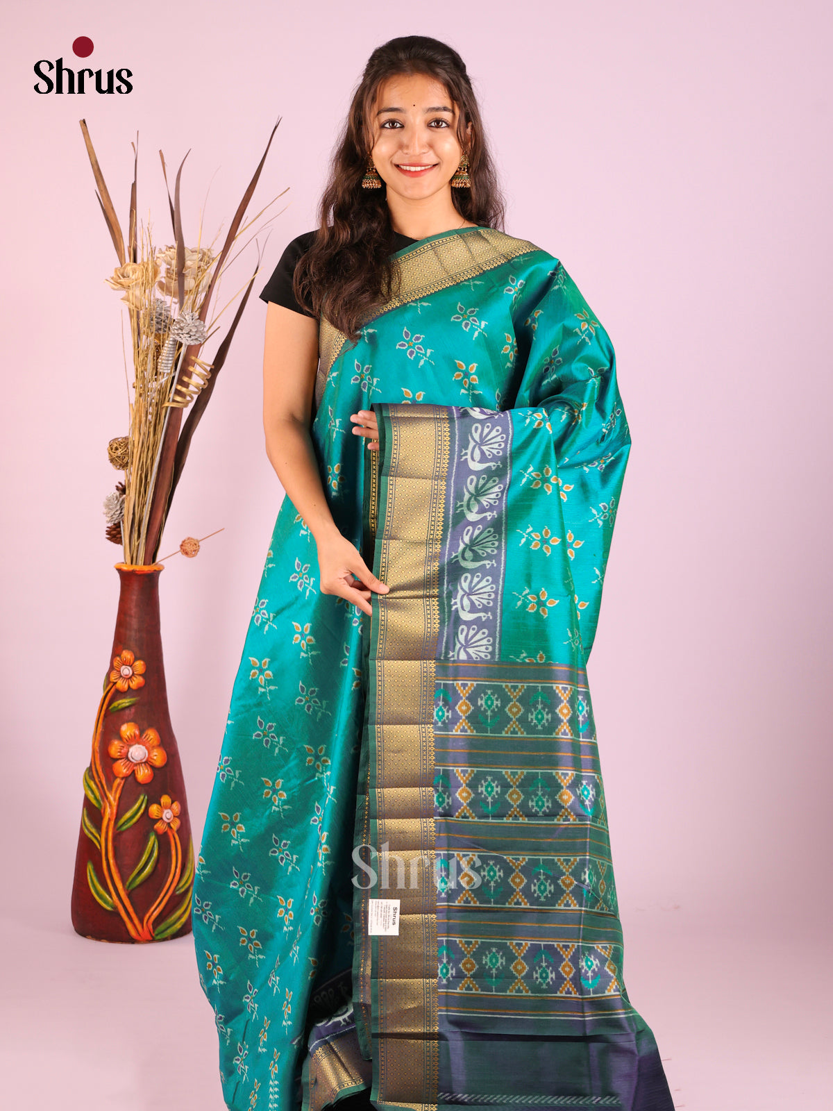Teal & Purple - Semi Patola Saree