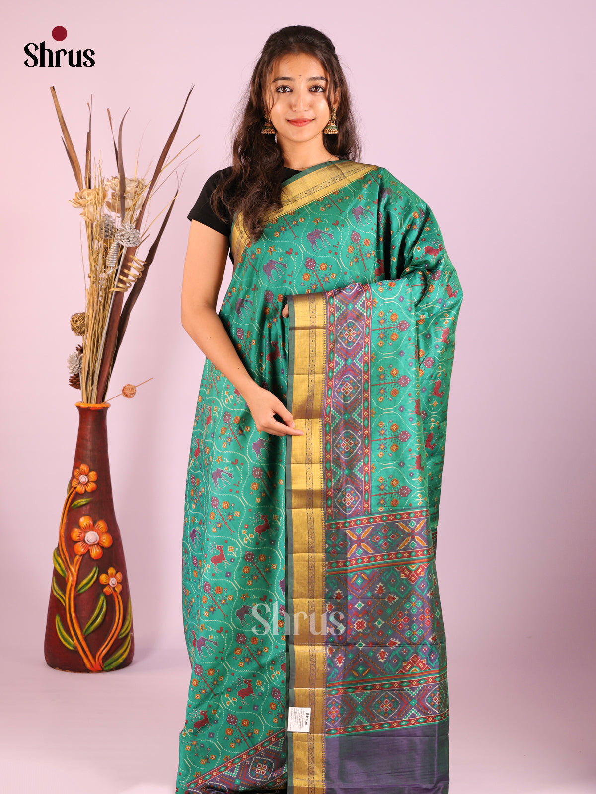 Green & Purple - Semi Patola Saree