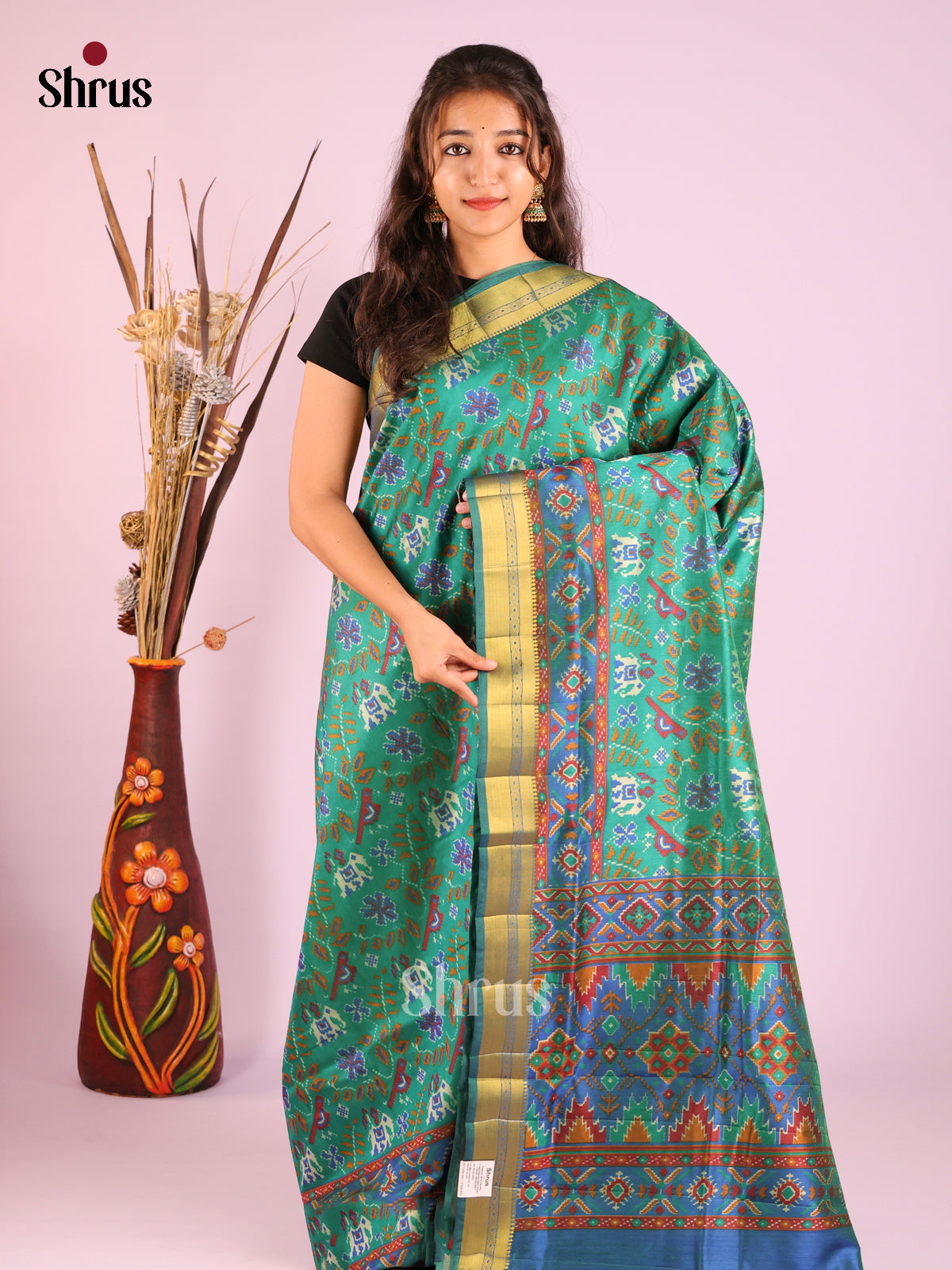 Green & Blue - Semi Patola Saree