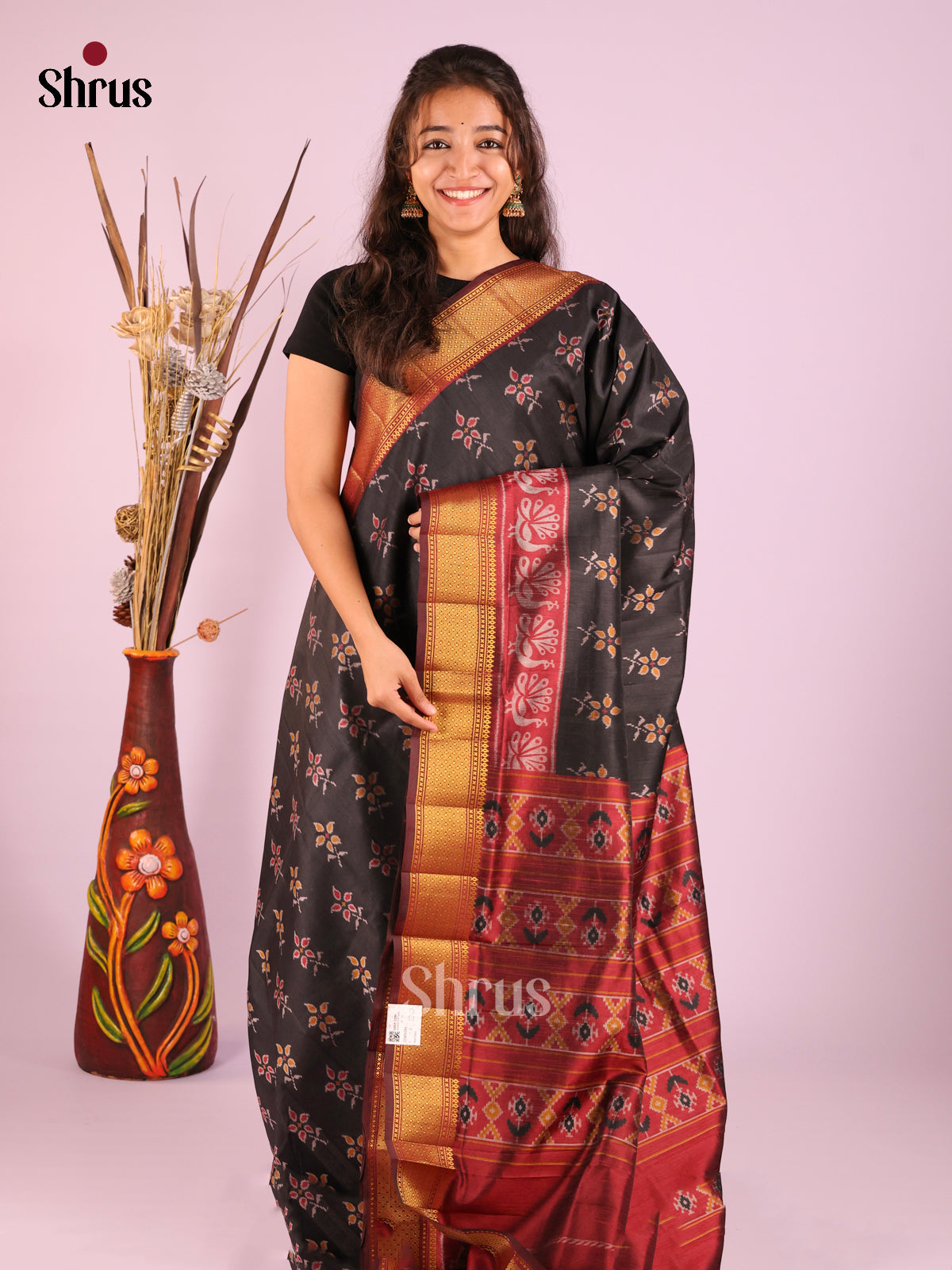 Black & Maroon - Semi Patola Saree