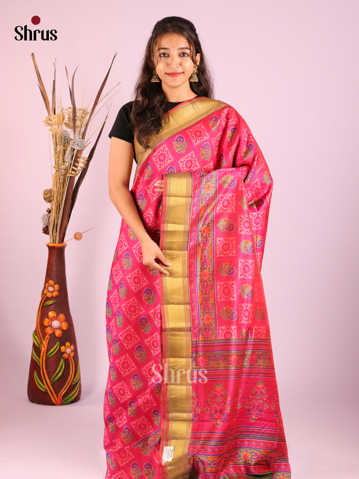 Pink & Green- Semi Patola Saree