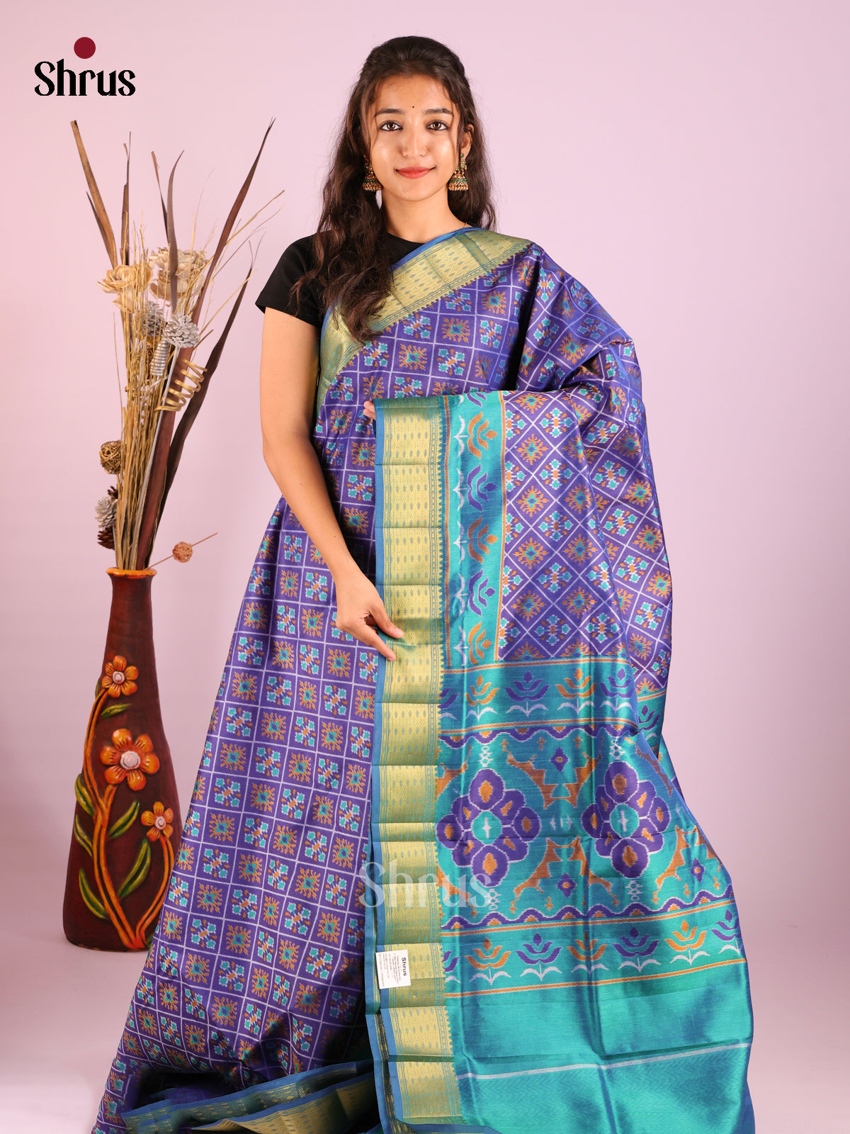 Blue & Peacock Blue- Semi Patola Saree